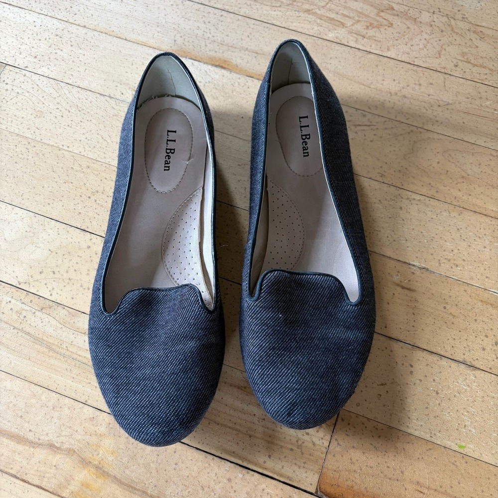 L.L. Bean Canvas Fabric SLip On Flats Women Black Denim Size 9M (B)